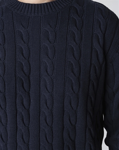 Clean Cut Copenhagen - August Cable Knitted Jumper Strik - Navy